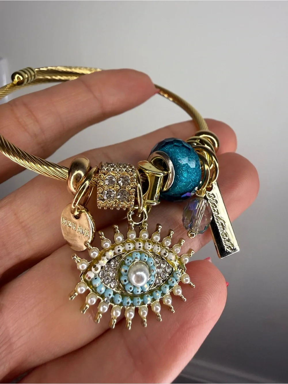 Gold Turquoise Evil Eye Charm Bracelet boho jewelry